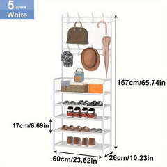 Multifunctional Shoe Rack Clothes Rack 8 Hooks 4/5 Tiers Waterproof