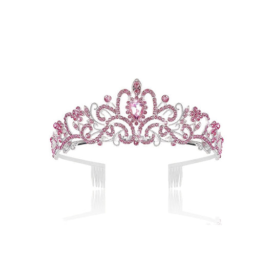 Pink Crystal Tiara Crown Women Girls With Combs