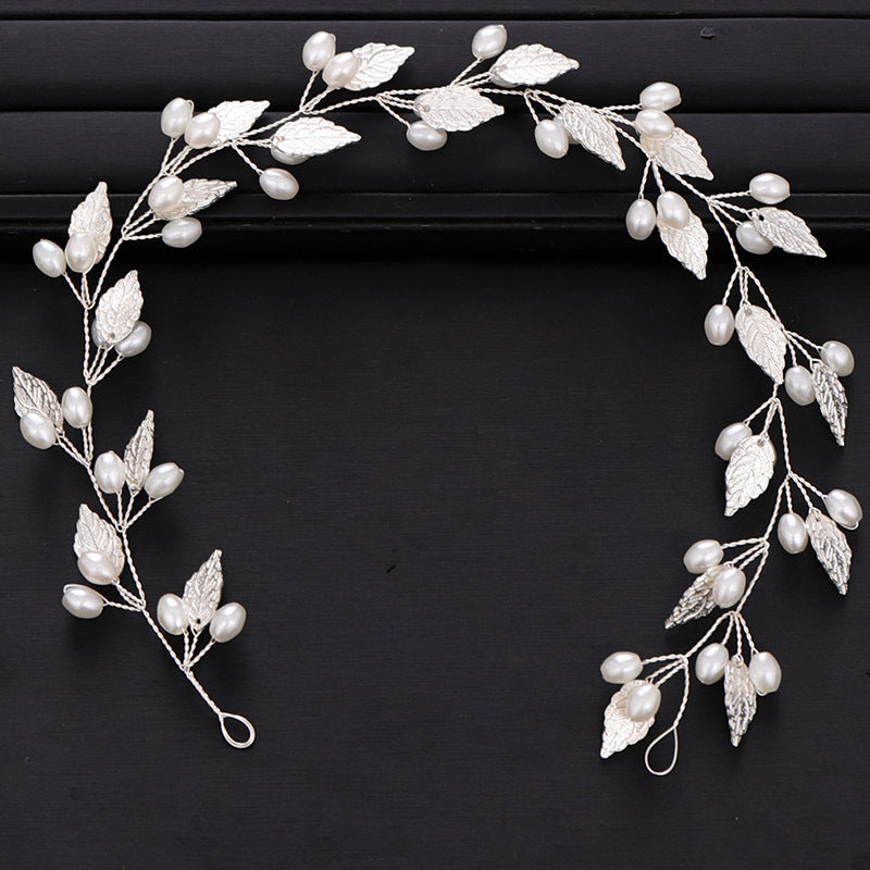 Silver Leaf Pearl Hair Vine for Bride