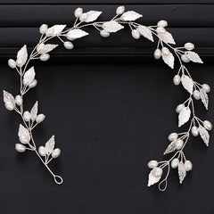 Silver Leaf Pearl Hair Vine for Bride