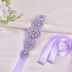 Purple Rhinestone Belt for Bridal Gowns & Evening Dresses