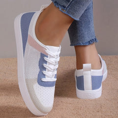 Women's Mesh Lace-Up Skate Shoes Breathable Flat Outdoor Walking Shoes