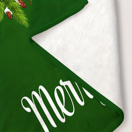 Green Santa Claus Print Bed Blanket Soft Sofa Blanket