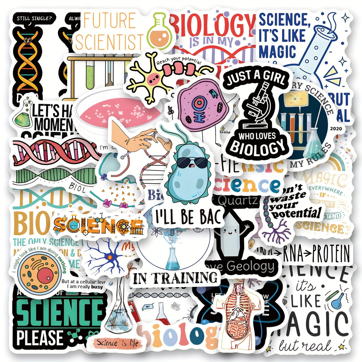 60pcs Biology Vinyl Waterproof Stickers Scrapbook Journal Laptop Bumper