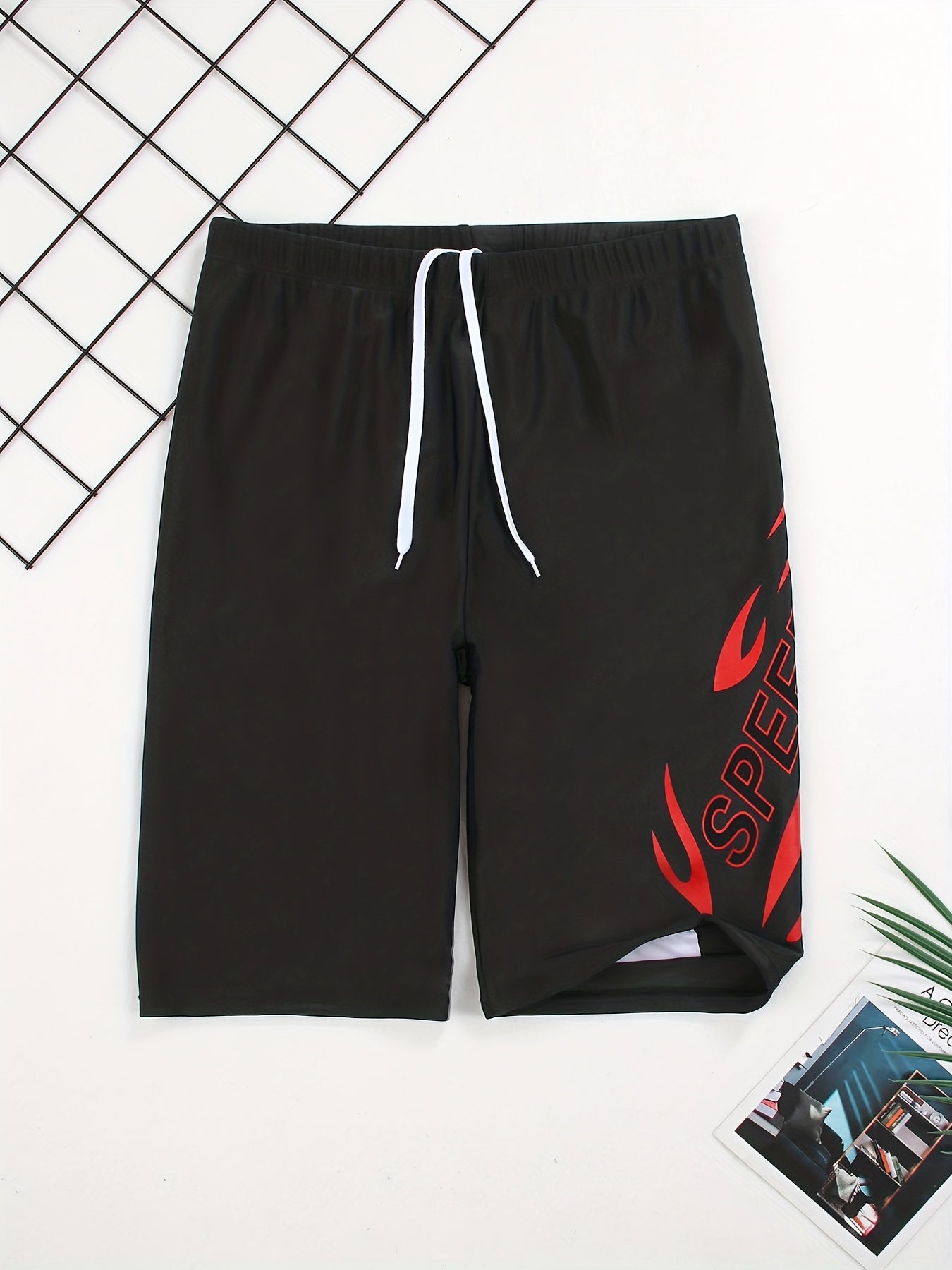 Geometric Flame Pattern Speed Letter Print Quick Drying Swim Trunk
