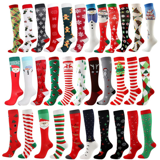 1pair Christmas Element Compression Stockings for Outdoor Activities