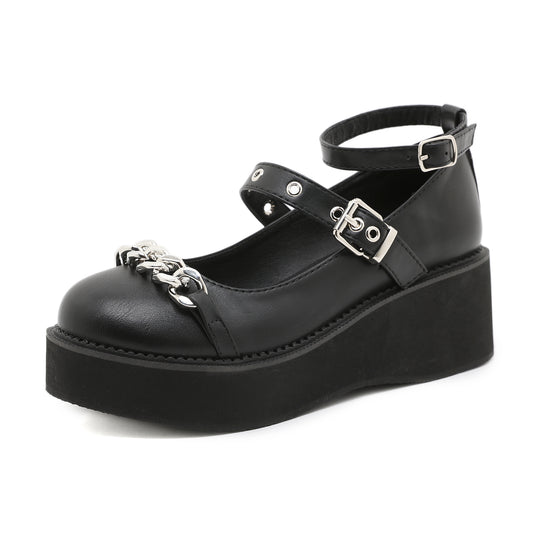 Y2K Chain Decor Mary Janes Buckle Strap Non Slip Shoes