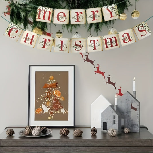 1pc Merry Christmas Banner Vintage Christmas Decoration