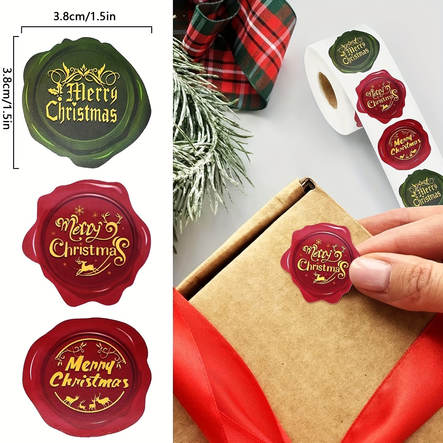 500 Christmas Stickers Roll - Holiday Greeting Sealing Gift Stamp Shape