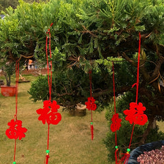 6pcs Spring Plush Red Lantern Hanging Decor Potted Plants Wall Hangings