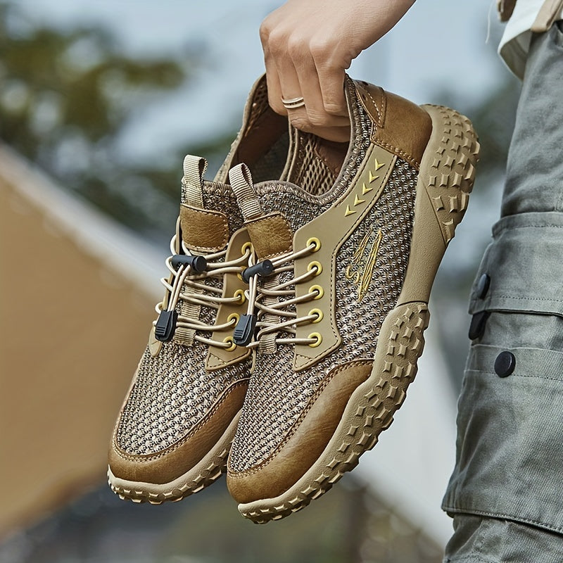 Men's Leather Mesh Sneakers Lightweight Outdoor Hiking Shoes