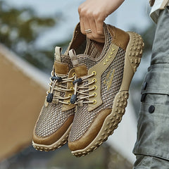 Men's Leather Mesh Sneakers Lightweight Outdoor Hiking Shoes