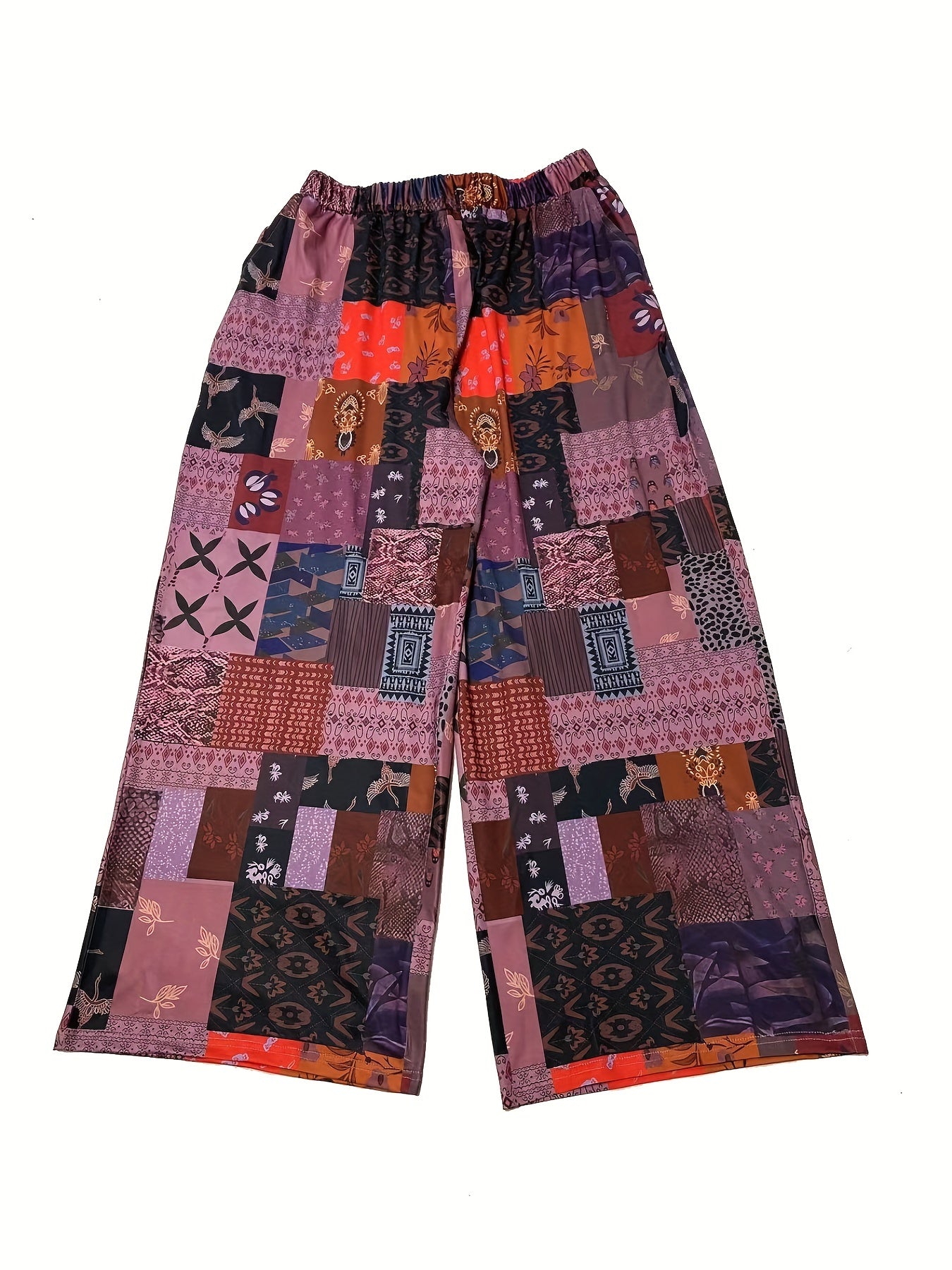  Colorblock Print Wide Leg Pants