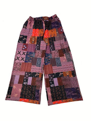  Colorblock Print Wide Leg Pants