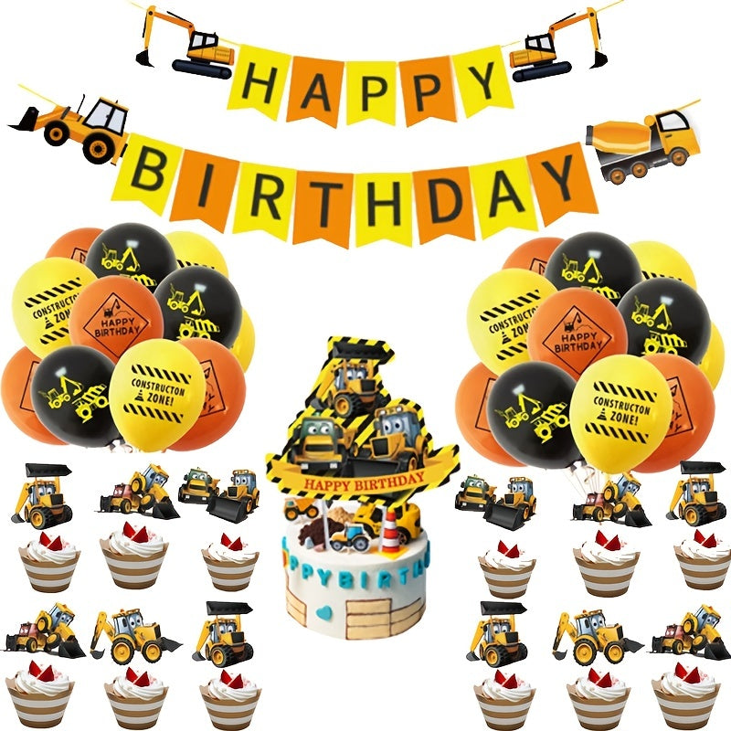 Excavator Birthday Balloon & Banner Set