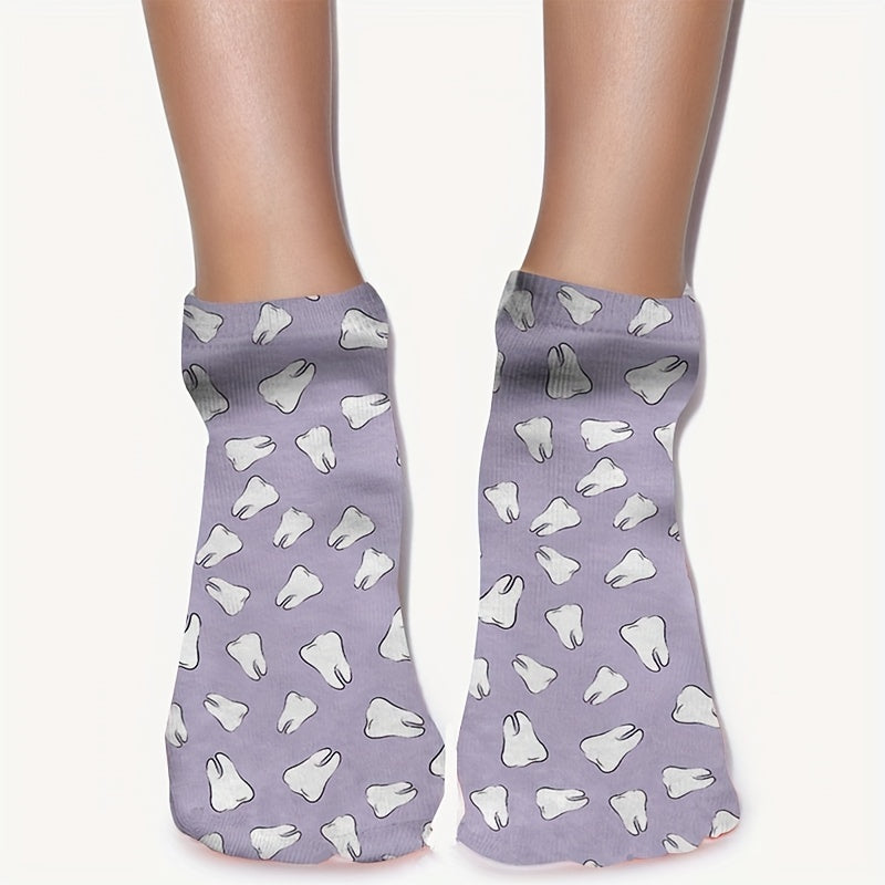 3D Teeth Print Socks Low Cut Women's Stockings
