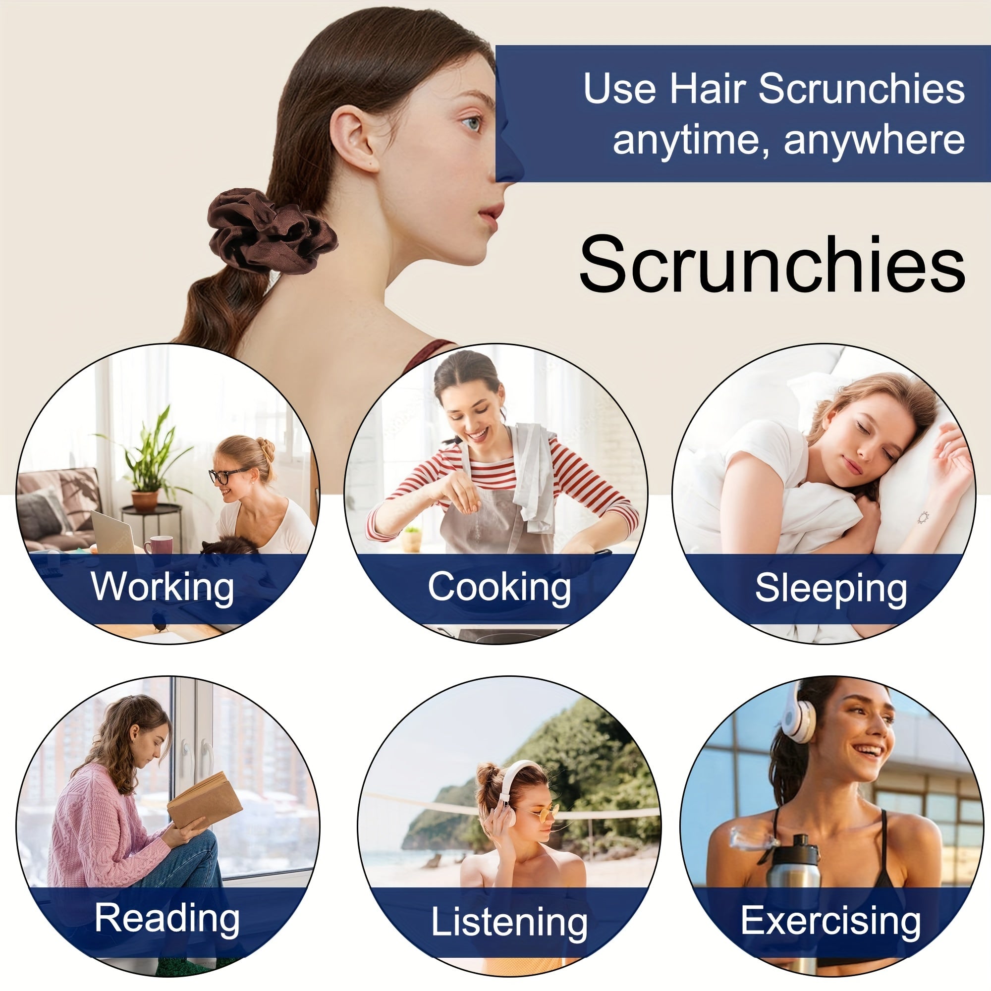8pcs Large Satin Scrunchie Hair Tie Solid Silky Hair Rope Female Hair Accessorie