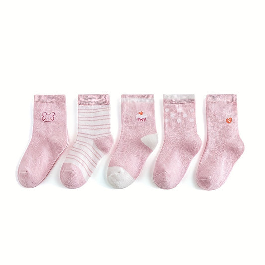 5 Pairs Pink Knee High Socks for Kids 1-12 Years