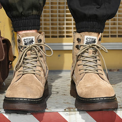 Men's Preppy Style Service Boots Casual Lace-up Walking Shoes High Top