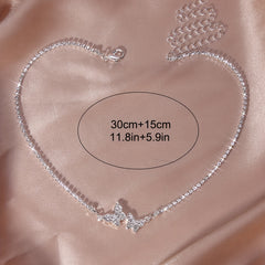 Rhinestone Butterfly Claw Chain Necklace