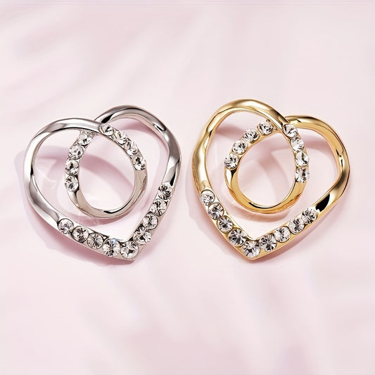 2pcs Heart Shape Scarf Buckle Rhinestone Clothing Ring