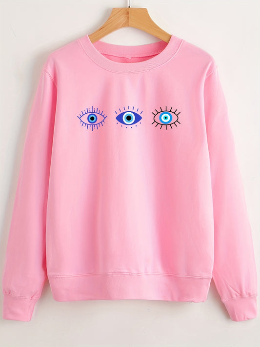 Evil Eye Print Pullover Sweatshirt for Women