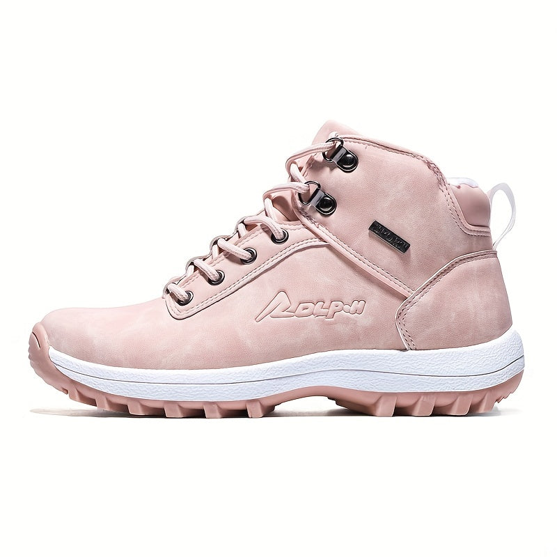 Waterproof Lace Up Snow Boots Plush Inner Thermal Faux Leather Work Shoes