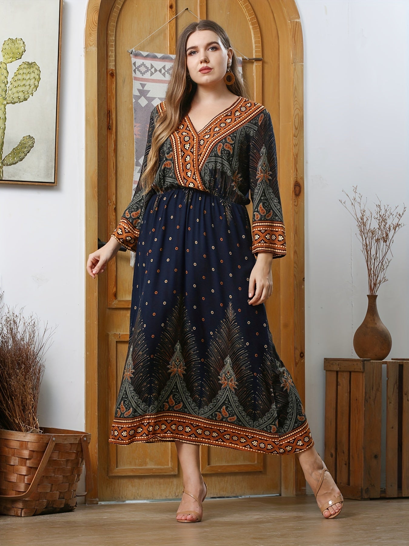  Tribal & Paisley Print Maxi Dress
