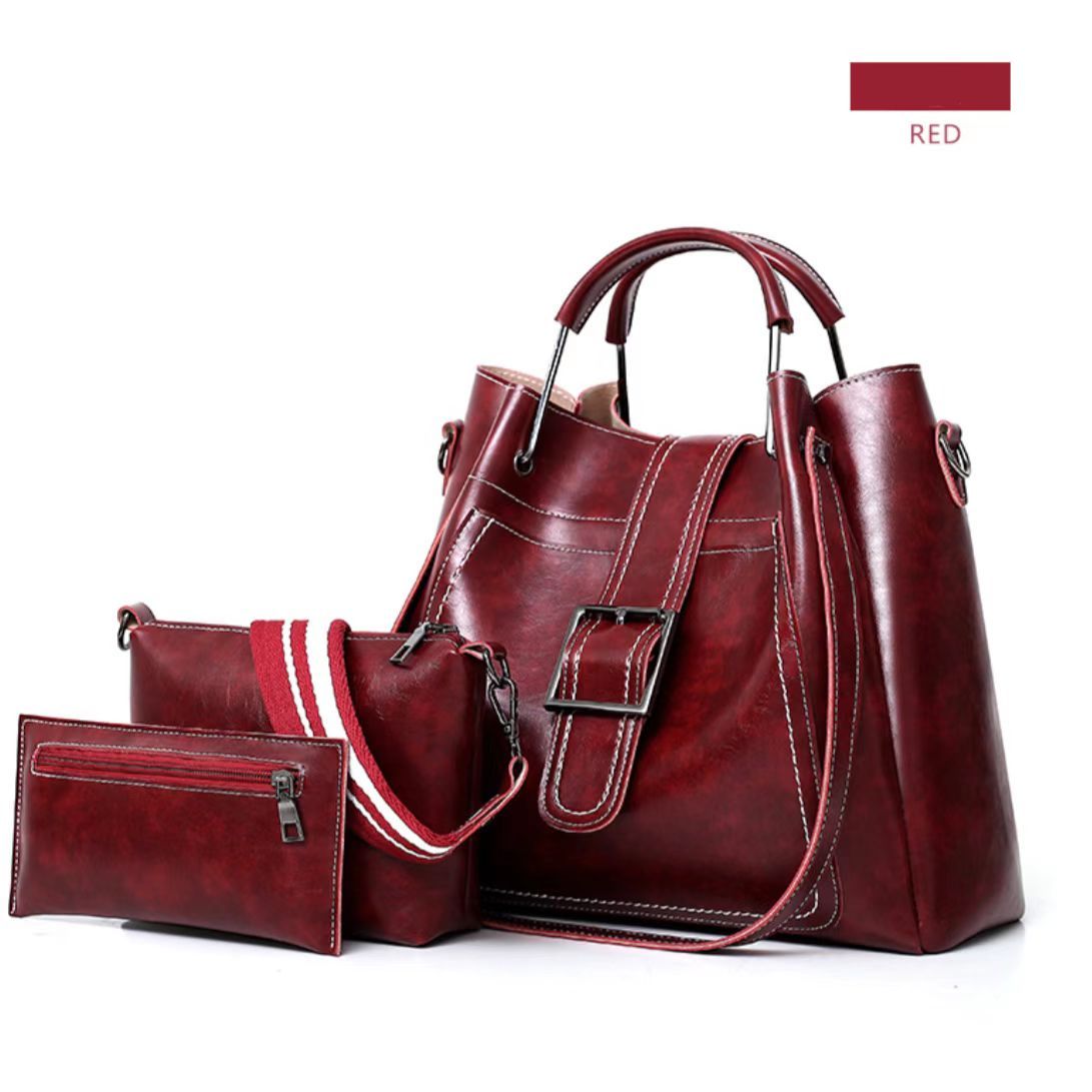 3pcs Vintage Style Tote Bag Set PU Leather Handbag Crossbody Bag & Card Bag
