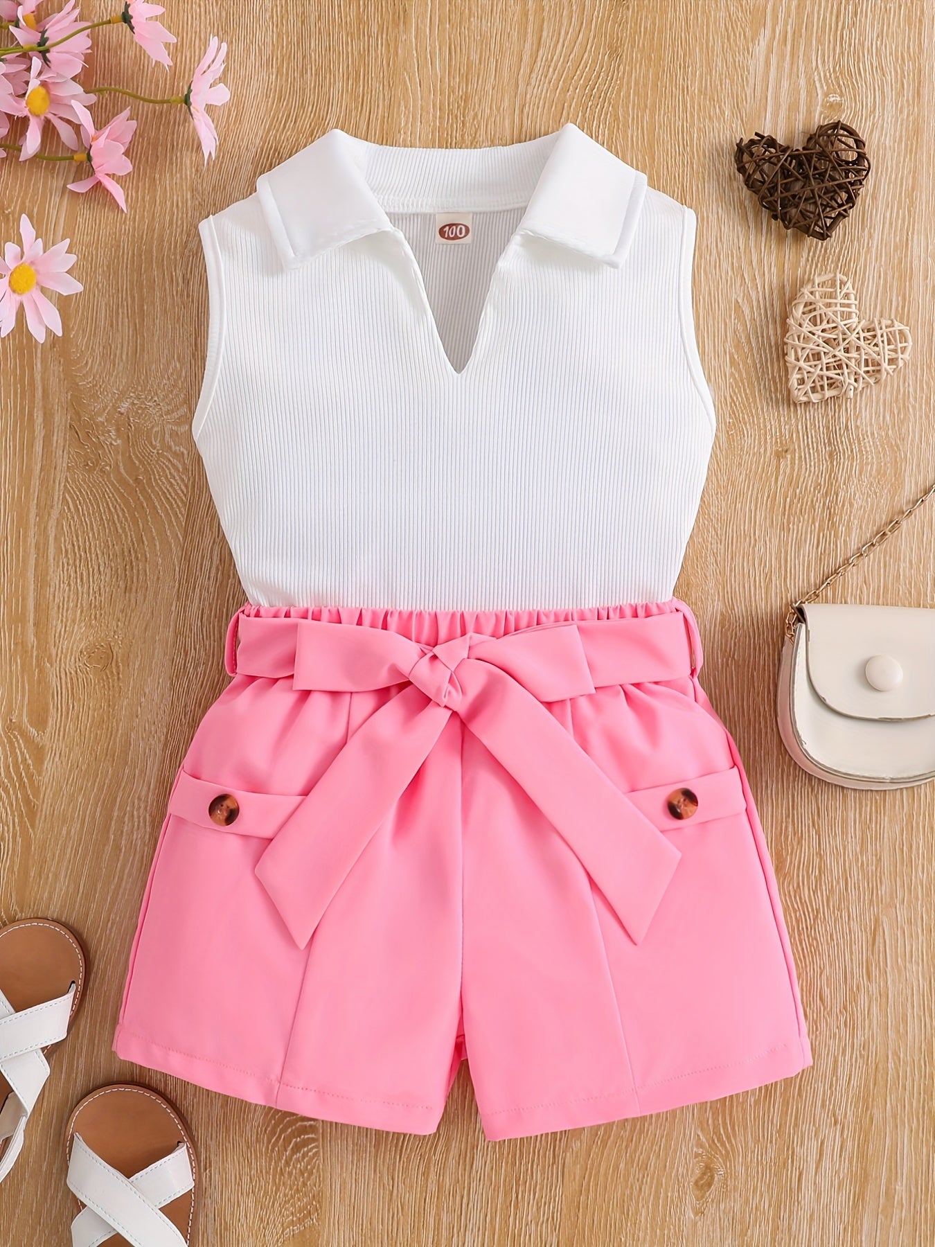2pc Toddler Girls Sleeveless Vest Top & Shorts Set