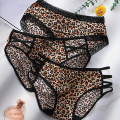 3pcs Leopard Print Briefs Soft Elastic Intimates Panties Women's Lingerie