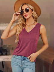 Pocket V Neck Tank Top for Summer