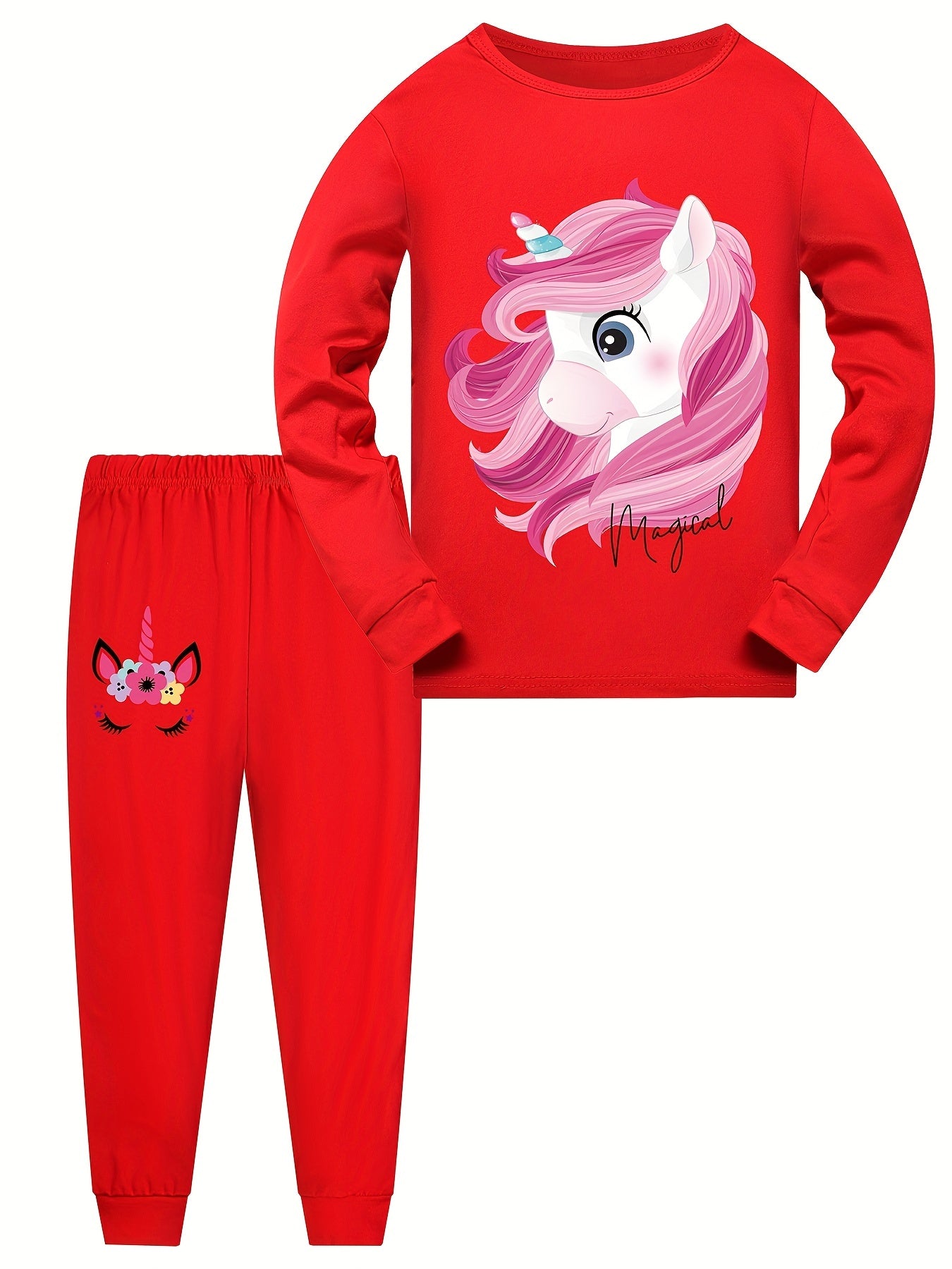 Kid's 2pcs Unicorn Pajamas Set Long Sleeve Top & Pants Comfy PJ Loungewear