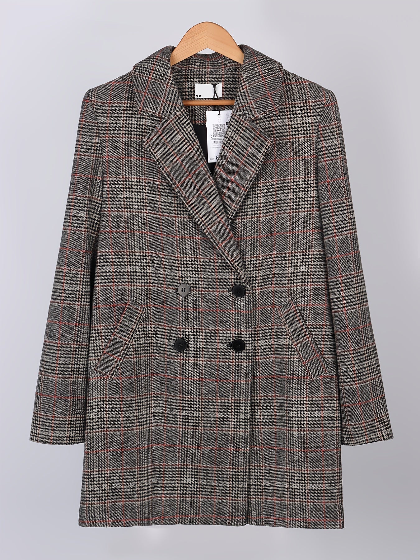 Plaid Long Sleeve Blazer Open Front Lapel Blazer