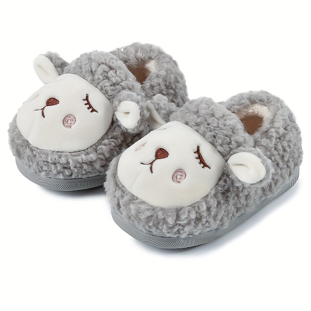 Boys Cartoon Slip On Furry House Shoes - Non Slip Soft Bottom Walking Shoes