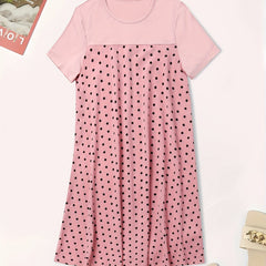  Colorblock Polka Dot Print Short Sleeve Dress