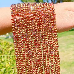 55pcs Golden Faceted Crystal Beads Red Glass Spacer Beads