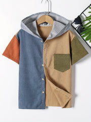 Boys Short Sleeves Hooded Shirt Preppy Style For Summer Kids Clothes