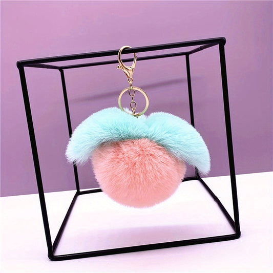 Plush Ball Pendant Faux Rabbit Fur Pompom Key Ring Car Keychain Bag Hanging