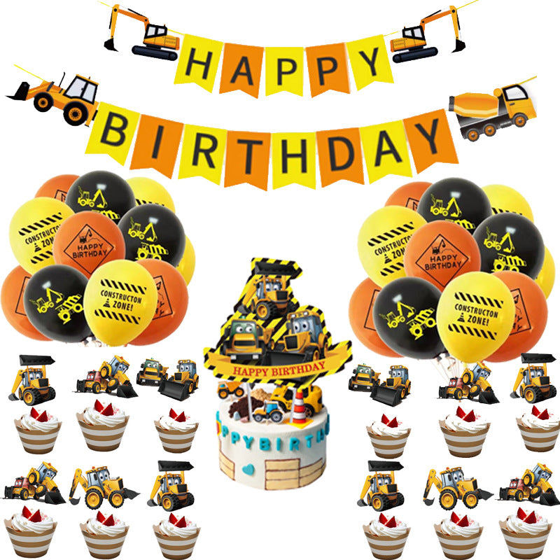 Excavator Birthday Balloon & Banner Set