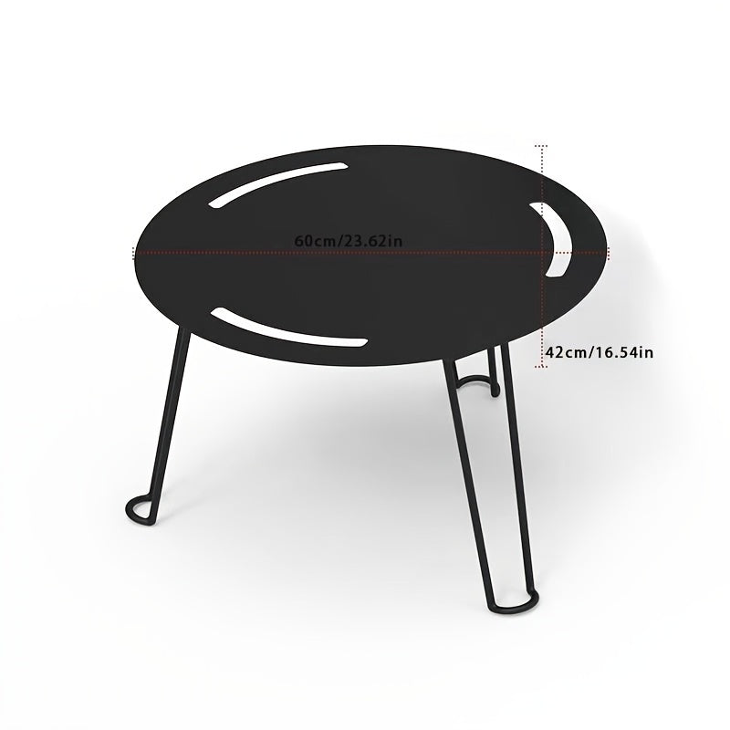 Outdoor Folding Table Portable Round Table Black Metal Camping Coffee Table
