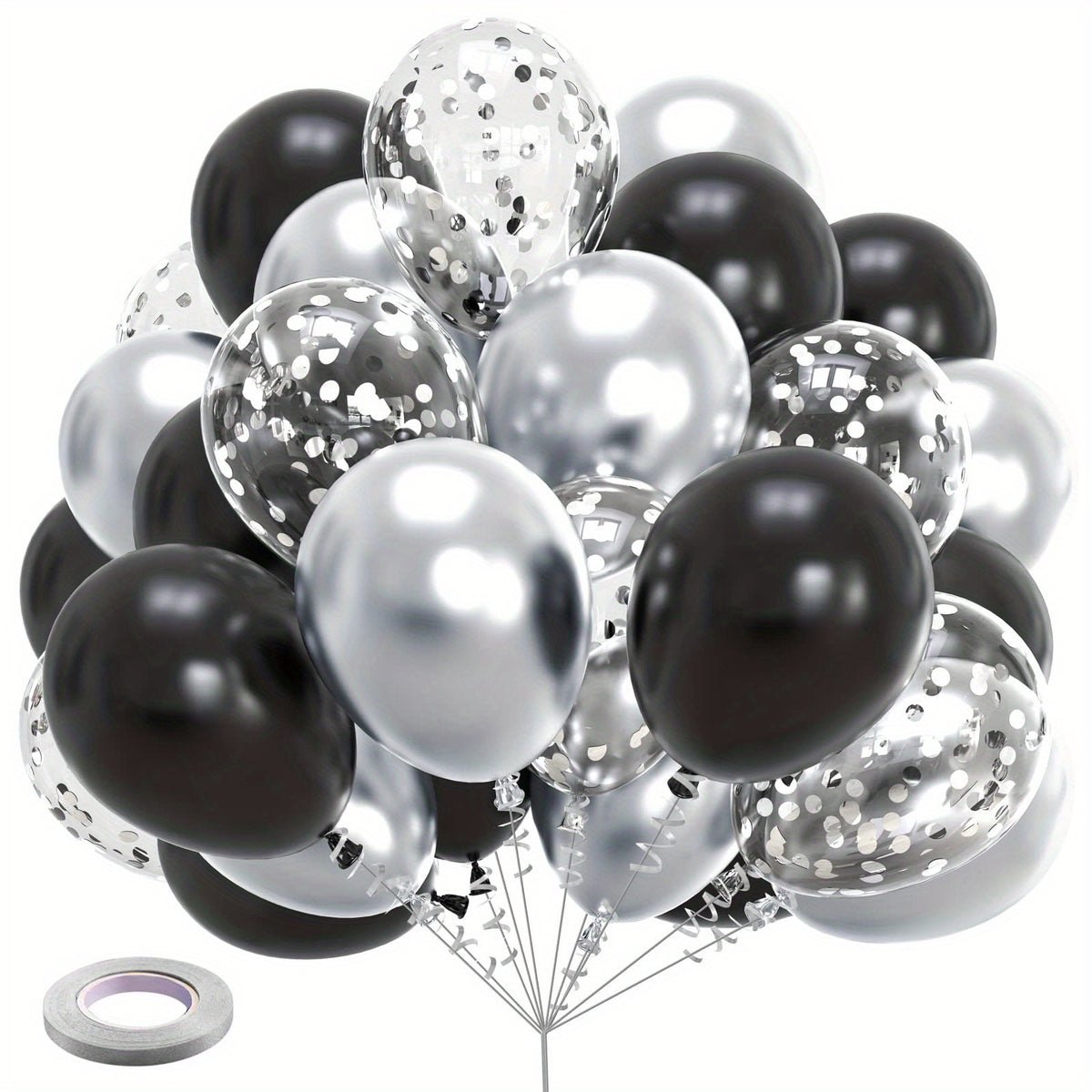 61pcs Silvery Balloons Confetti Set Matte Metallic Latex Balloon for Party