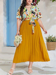  Print Butterfly Sleeve Maxi Dress With Belt