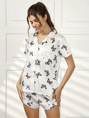 Butterfly Print Lounge Set Short Sleeve Top & Shorts