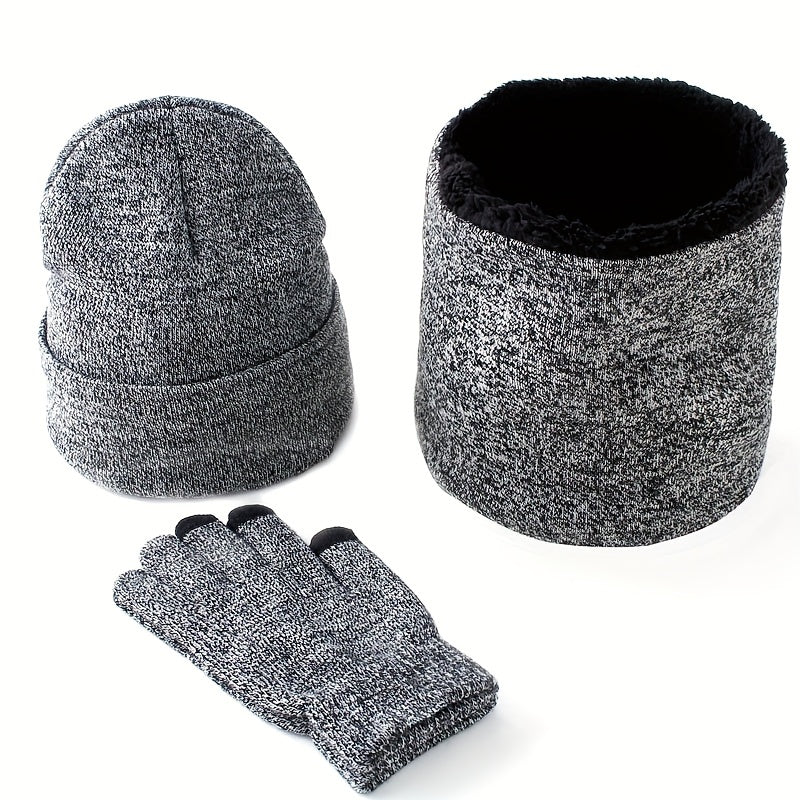 Winter Woolen Warm Knitted Hat Scarf Gloves Set