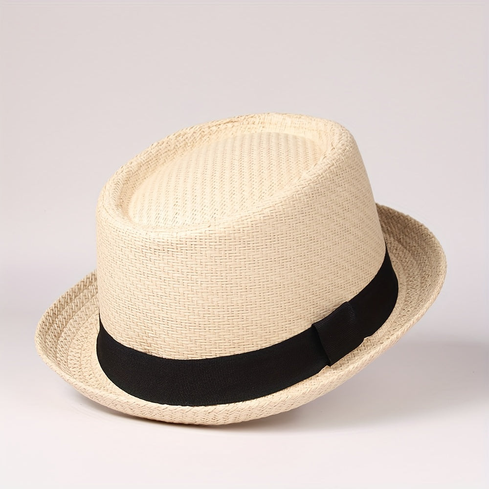 Casual Sunshade Straw Hat With Band for Outdoor Travel Seaside Unisex