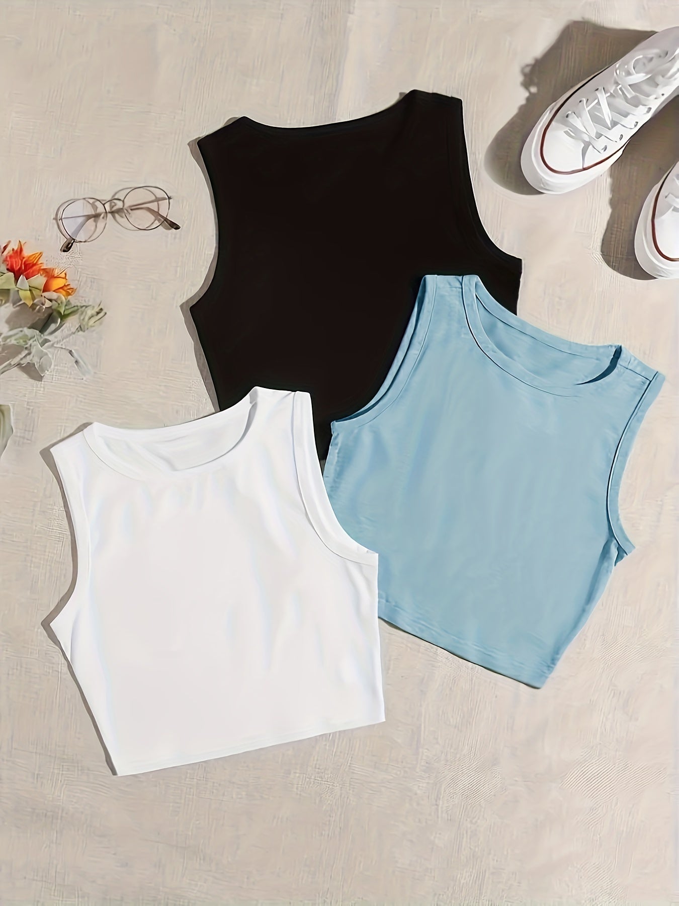 Solid Crew Neck Tank Top 3 Pack Women's Clothing