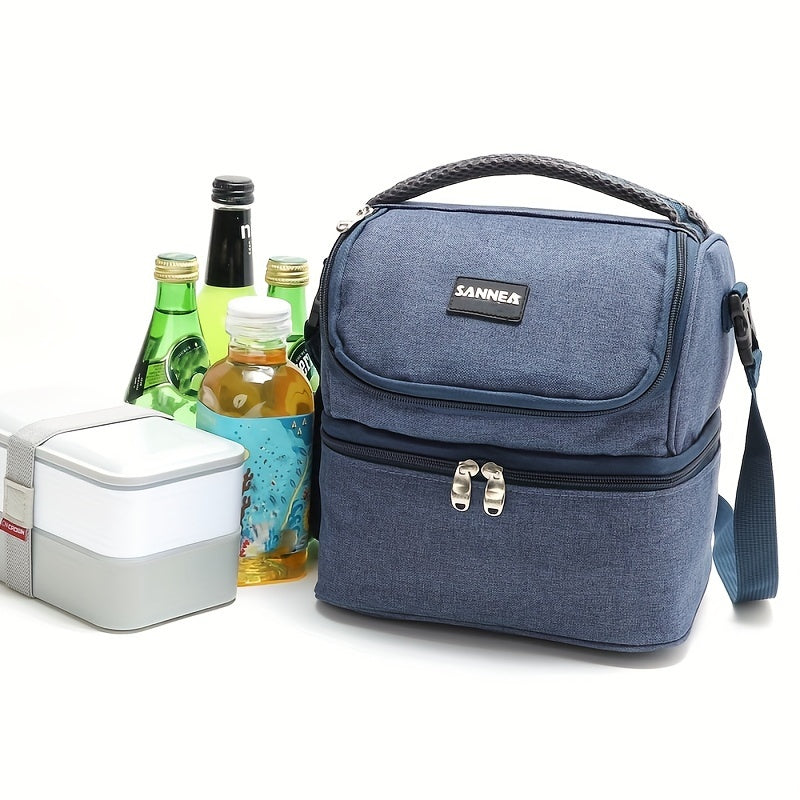 Double Layer Insulated Bento Bag for Picnic Camping Beach