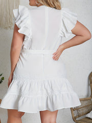  Dress Women's Solid Lace Tassel Ruffle Sleeve Smock Dress