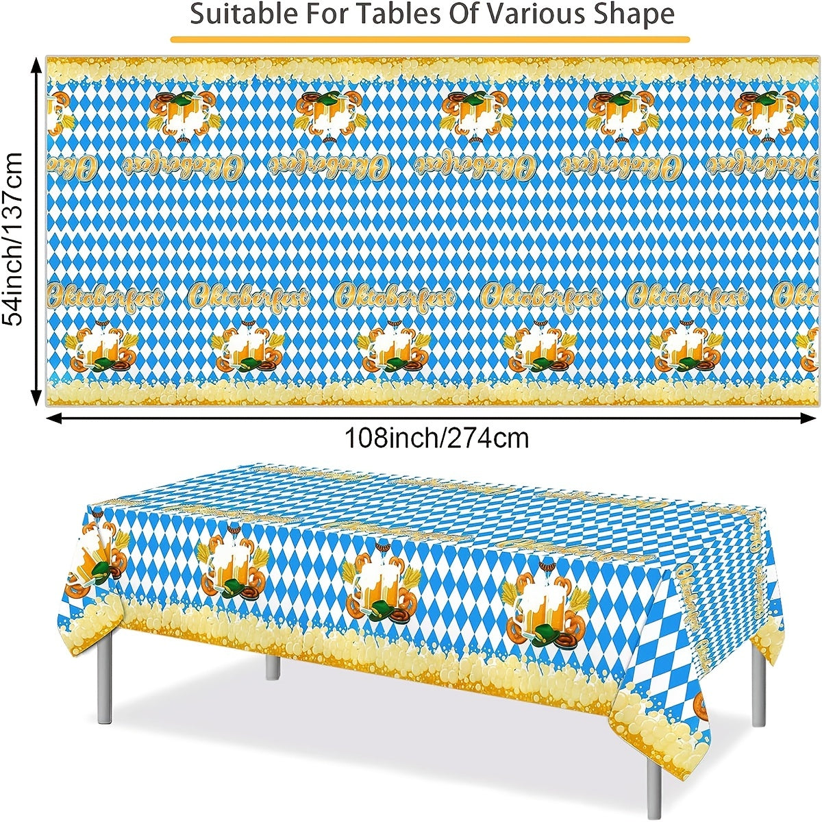 Beer Theme Table Cover Waterproof Table Cloth for Party Picnic Dinner